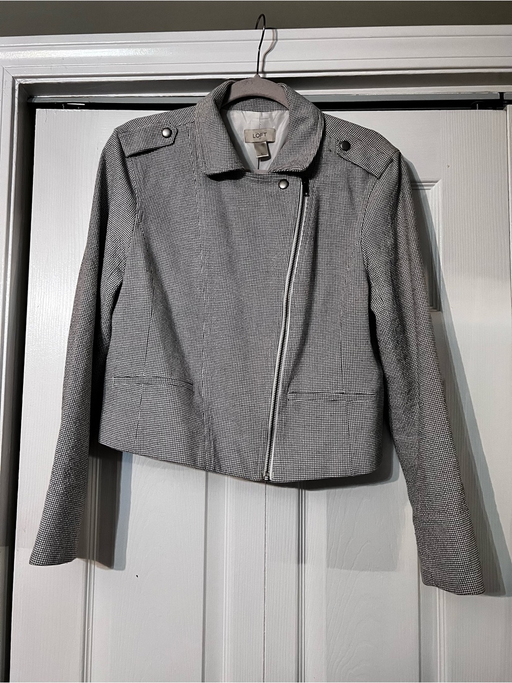 LOFT Cropped Houndstooth Moto Jacket